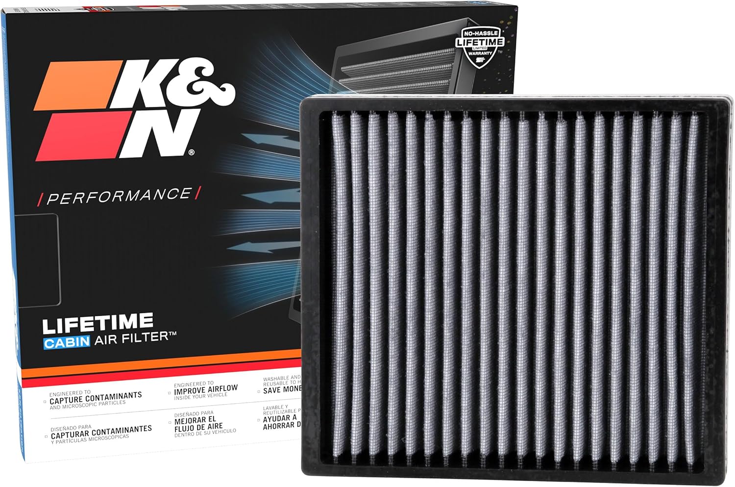 K&N LIFETIME Cabin Air Filter: Premium Washable Clean Air
