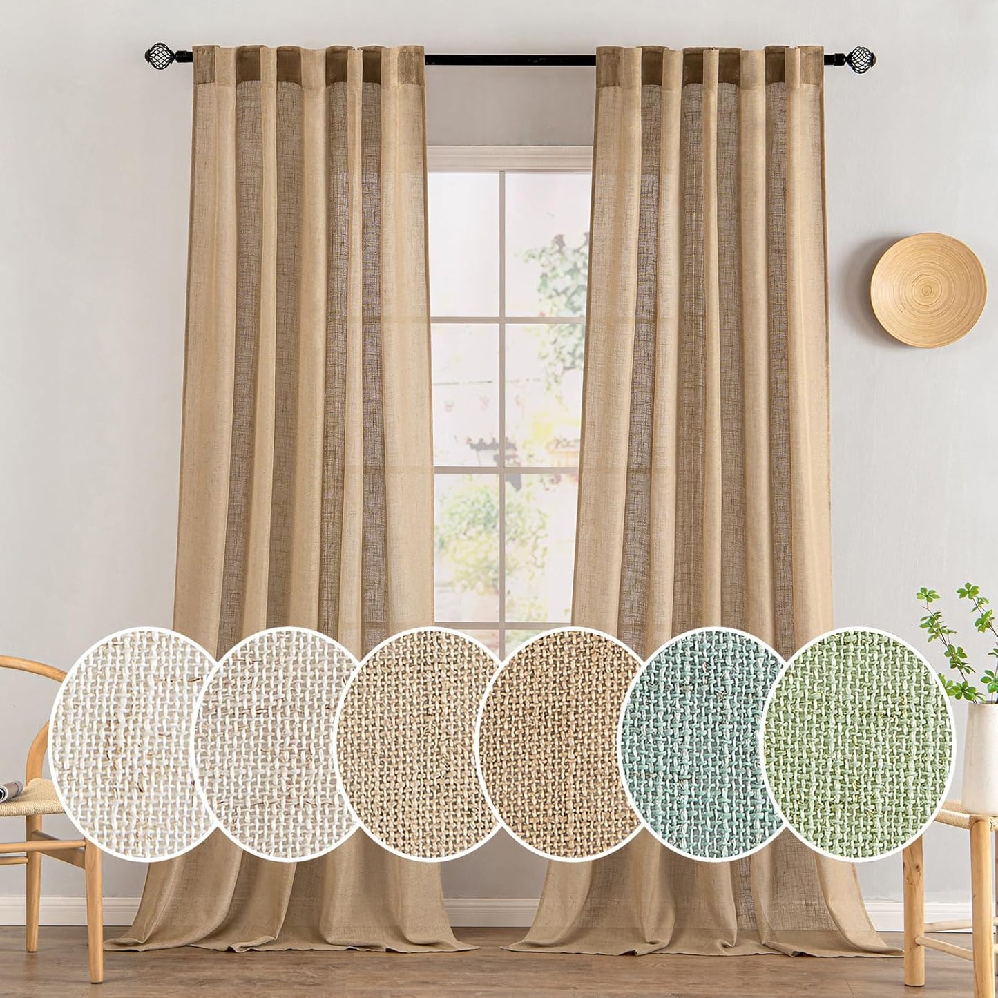 MIULEE Brown Linen Curtains for Bedroom and Living Room Decor