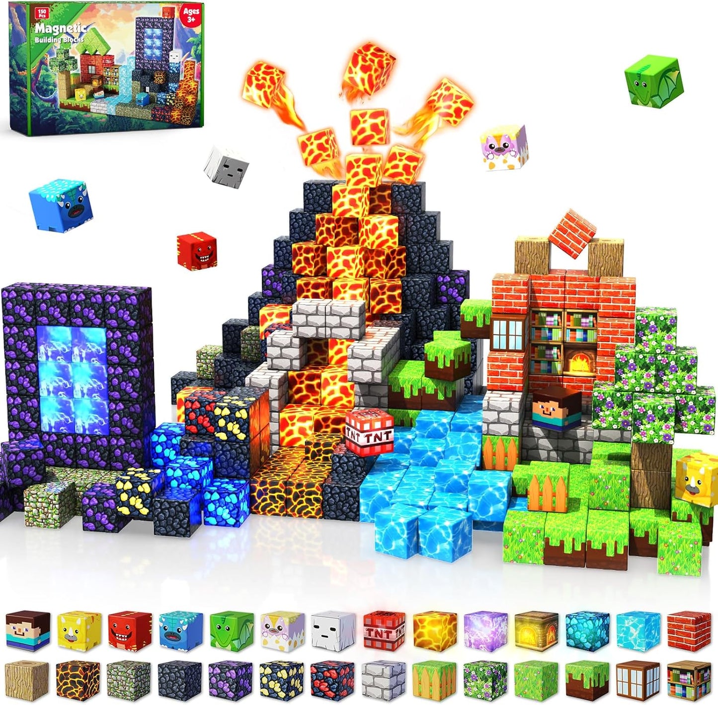 150 PCS Magnetic Blocks with Light Blocks for Kids Fun