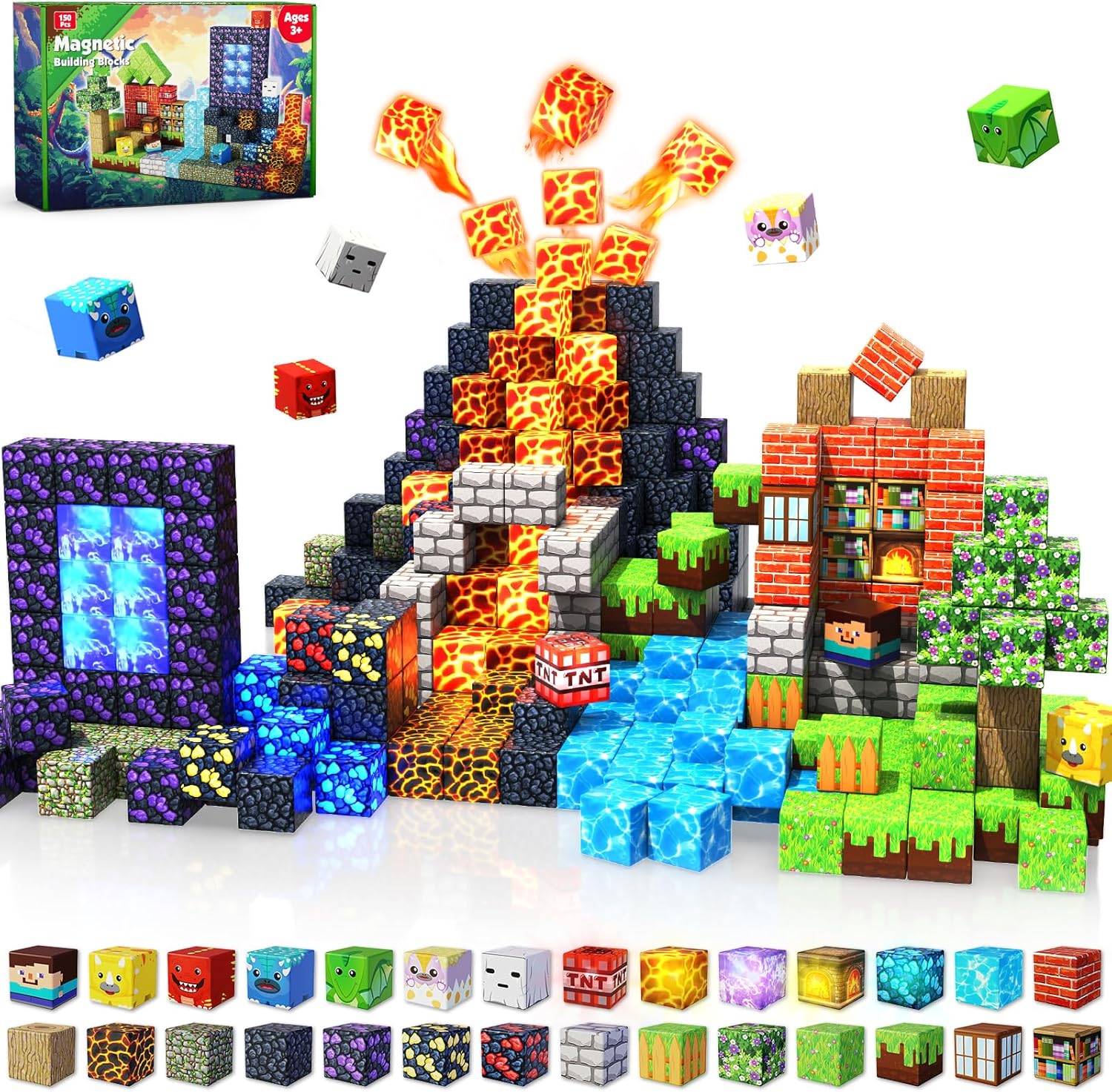 150 PCS Magnetic Blocks with Light Blocks for Kids Fun