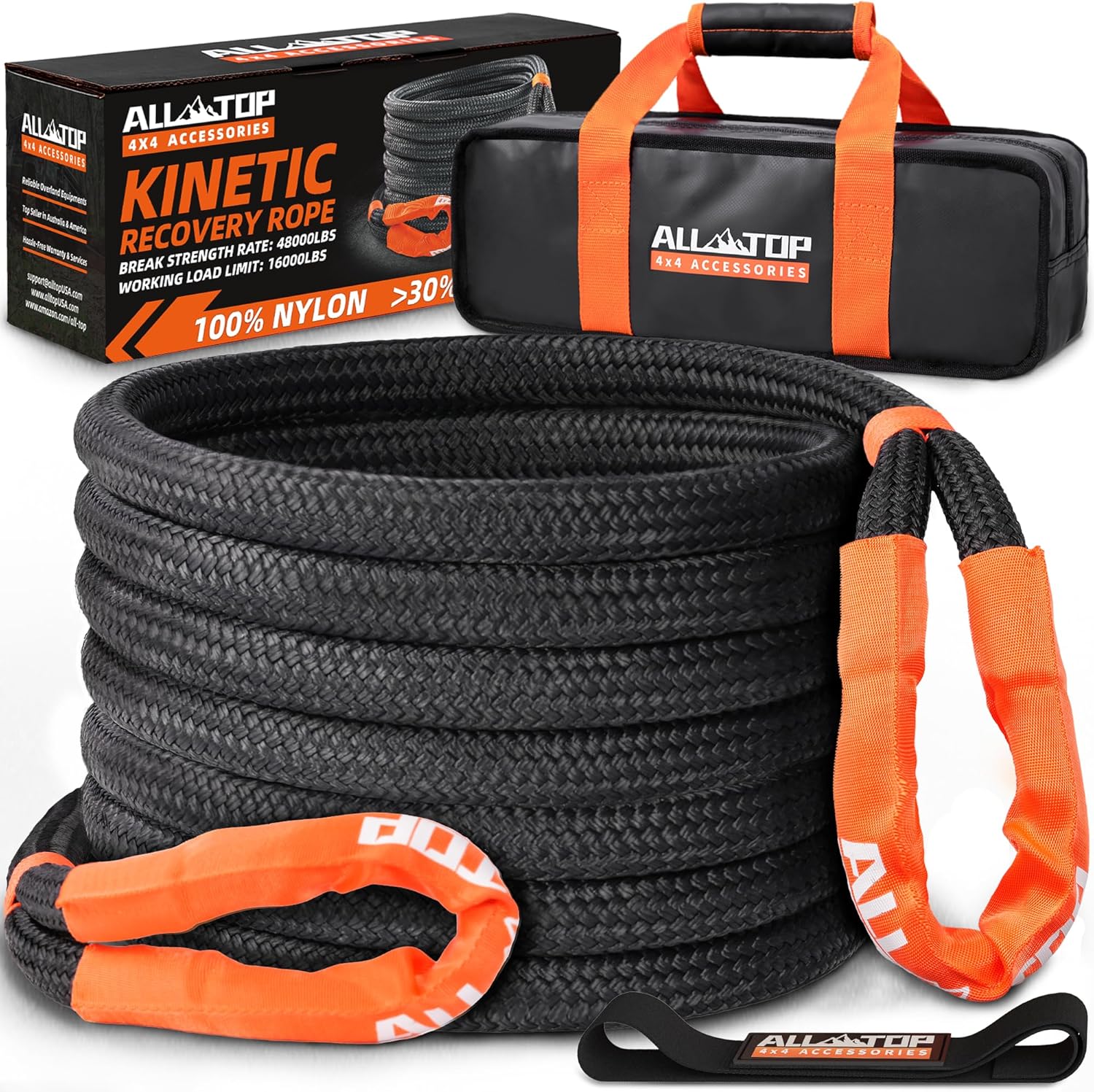 ALL-TOP Kinetic Recovery Rope: Heavy Duty 1in x 30ft for Offroad
