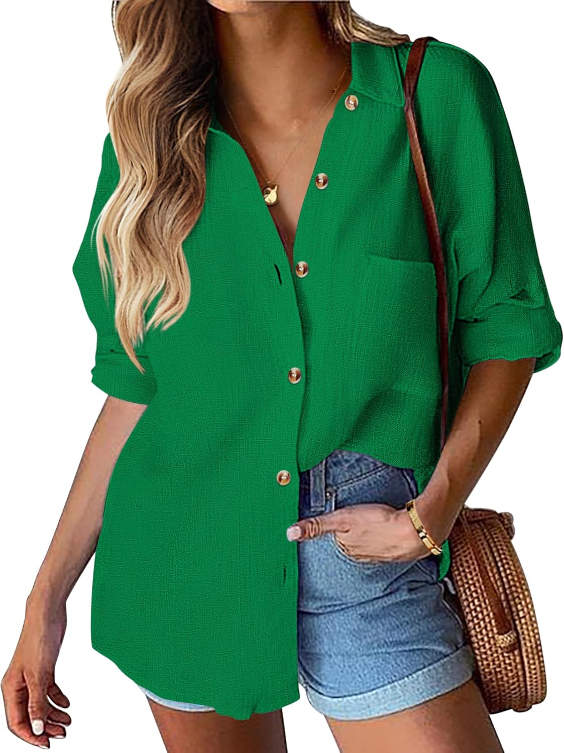 HOTOUCH Womens Linen Button Down Shirt for Casual Work Style