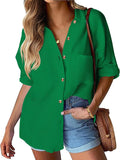 Womens Linen Button Down Shirt by HOTOUCH for Stylish Work Casual Wear