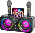Karaoke Machine with 2 Wireless Mics and LED Lights - Portable Party