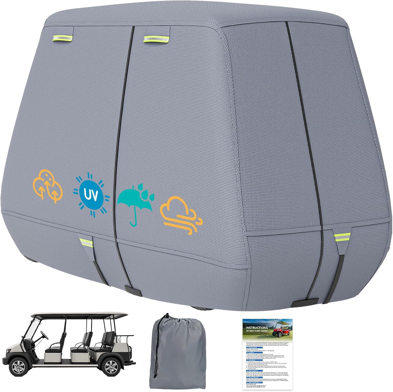 800D Waterproof Golf Cart Cover for 2/4/6 Passengers - Heavy Duty