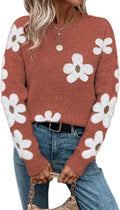 Floral Pattern Crewneck Long Sleeve Sweater for Women
