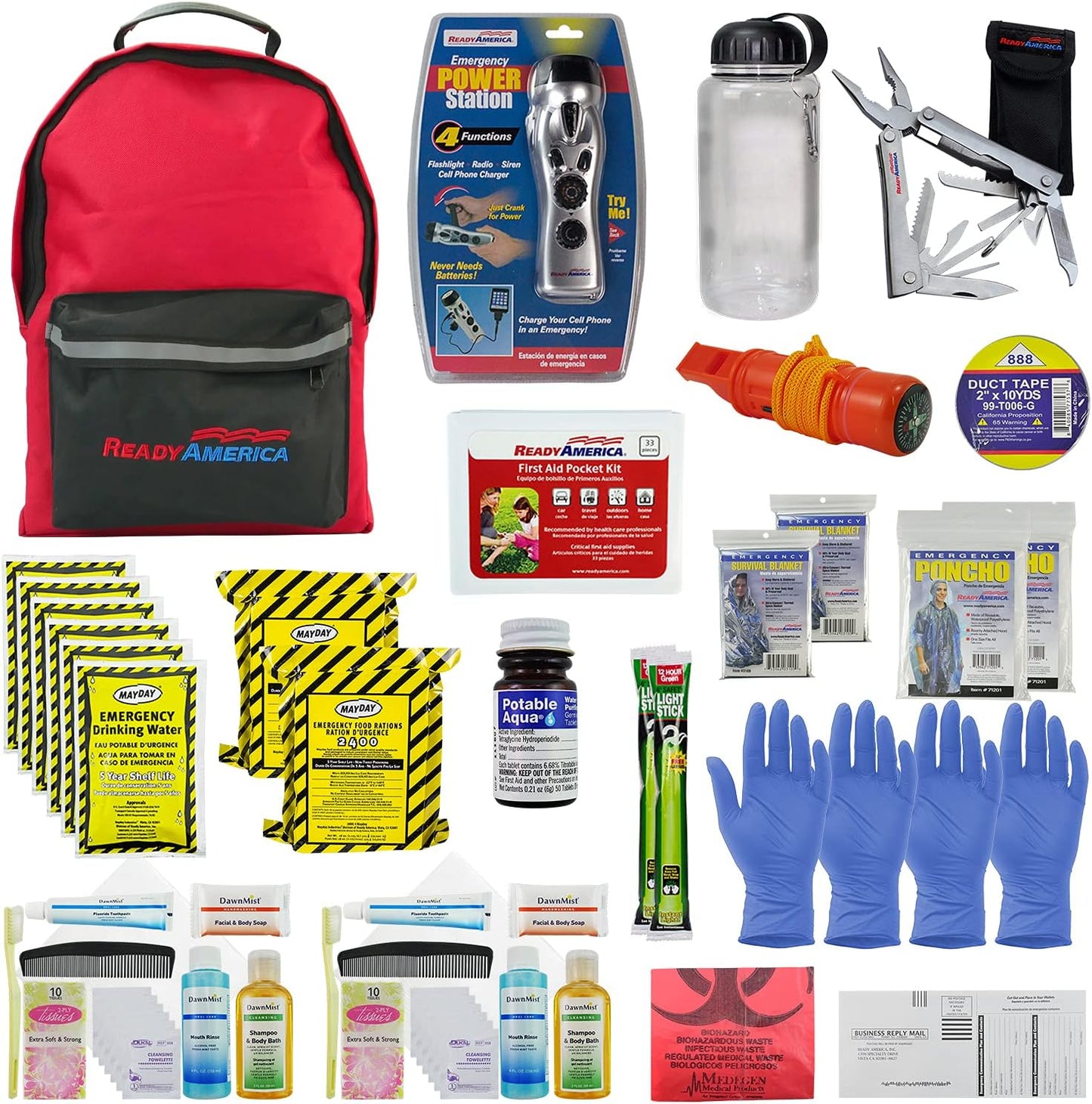 72Hr Emergency Backpack - 2Ppl, First Aid, Power, Food