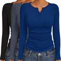 Women's Long Sleeve Henley Shirts 3-Pack - Slim Ribbed Thermal Tops