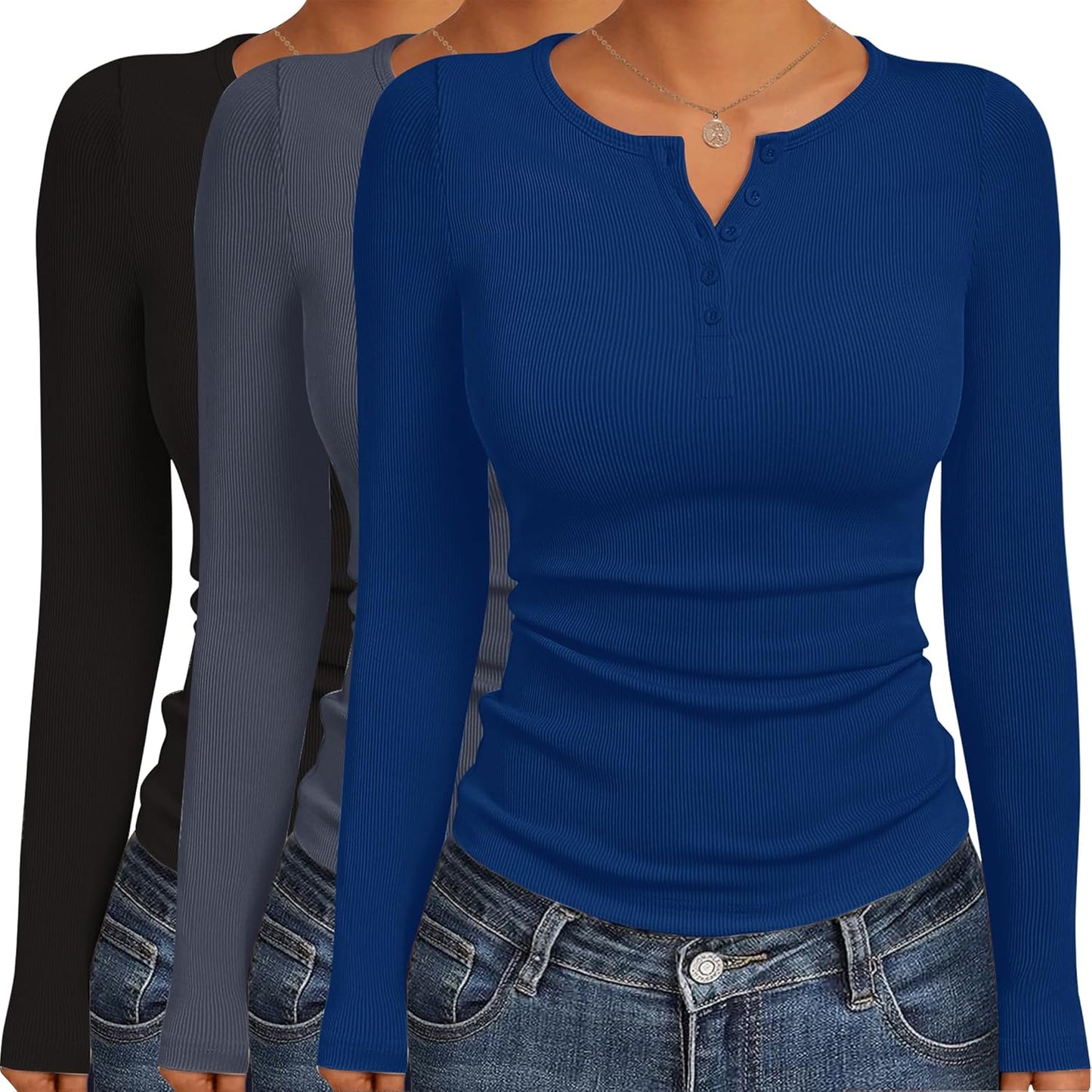 Ekouaer Women's Long Sleeve Shirts - Stylish Henley Tops