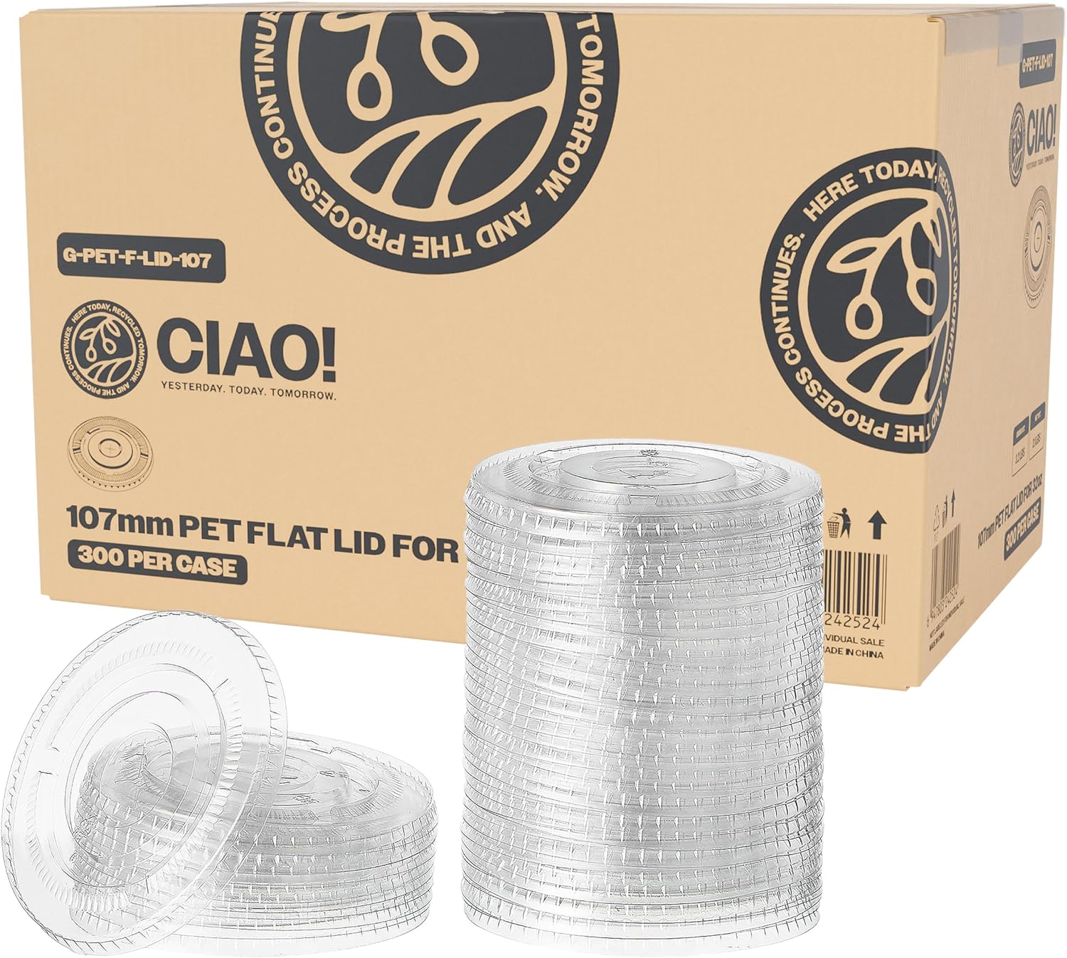 CIAO! Ultra Clear PET Flat Lid with Straw Slot for 32 oz Cups