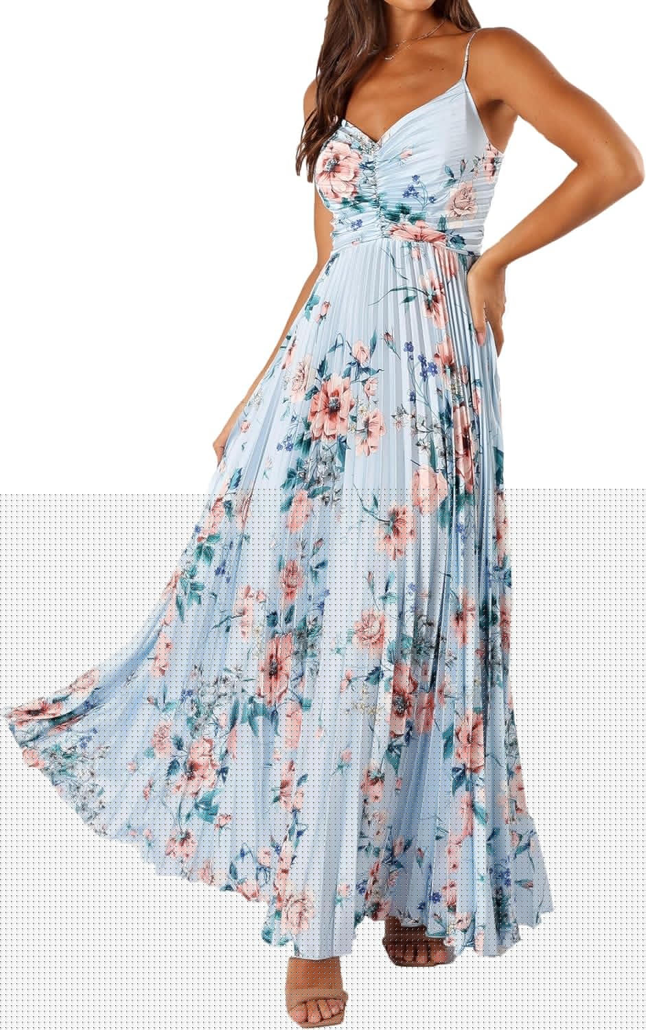 Women's Summer Pleated Dress with Floral Print and Straps