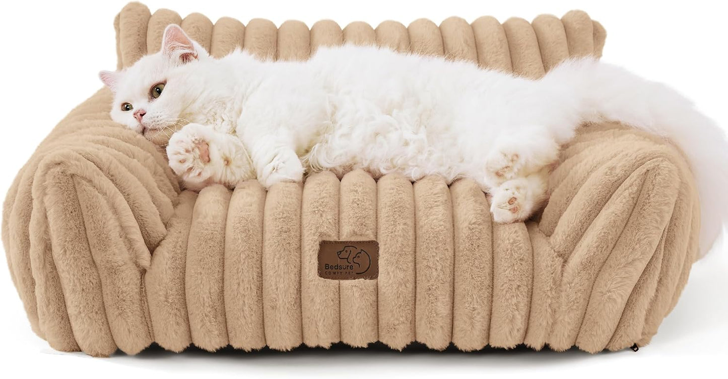 Bedsure Cute Cat Couch for Pets - Fluffy Cat Sofa with Comfort