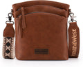 Large Multi Zip Crossbody Bag for Women - Wide Guitar Strap