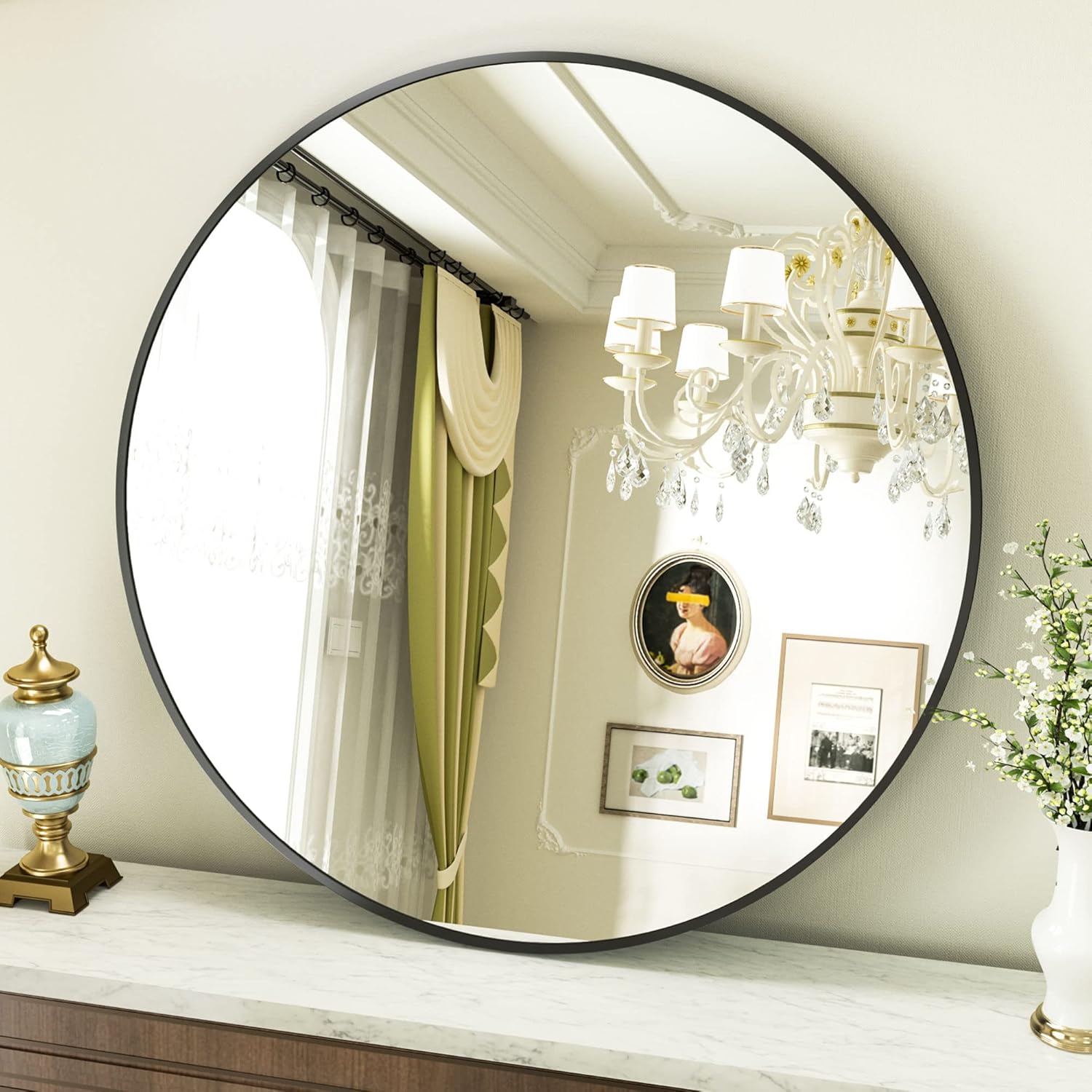 VooBang Round Mirror 28 in Black Wall Mounted Circle Mirror