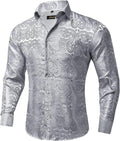 DiBanGu Mens Silk Paisley Dress Shirt - Elegant Jacquard Style add