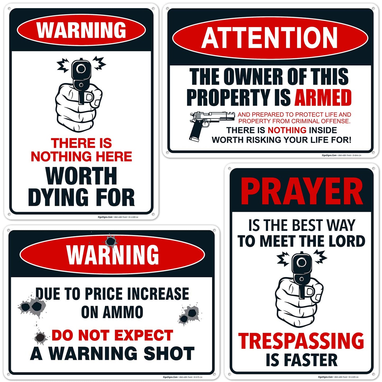 Funny No Trespassing Warning Signs Pack of 4 for Home Safety