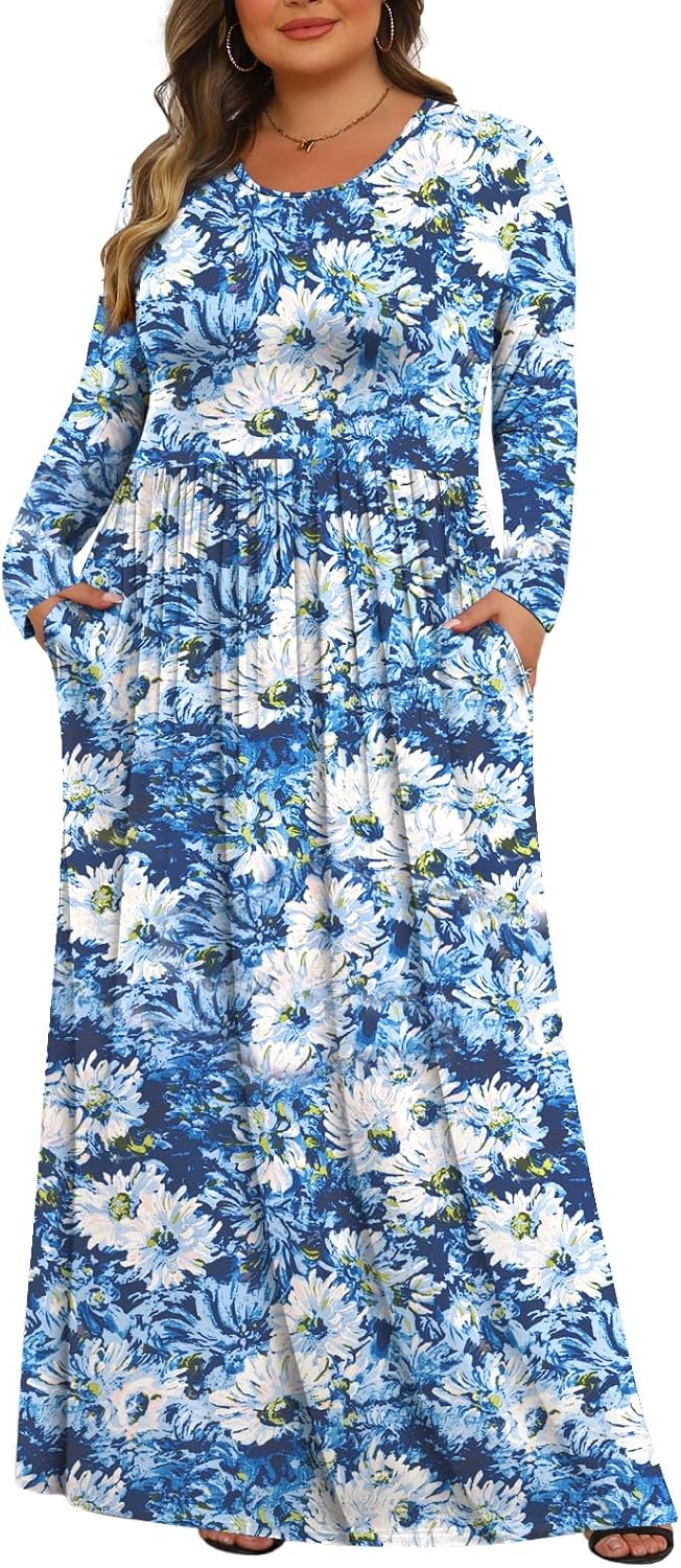 Tencede Womens Plus Size Maxi Dresses with Pockets for Comfort