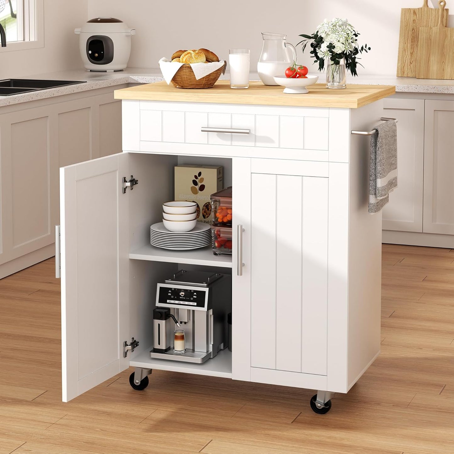 Shintenchi Kitchen Island Cart with Storage and Wheels for Kitchen