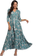 Summer Floral Print Maxi Dress Women Button Up Split - Flowy Boho