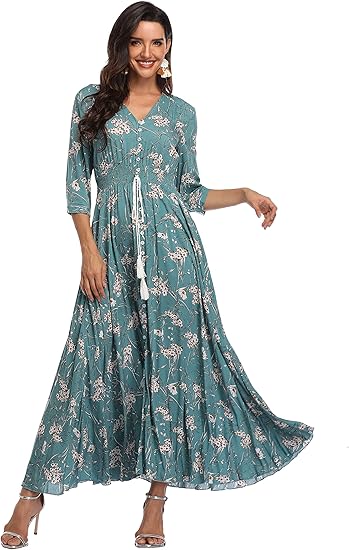 Summer Floral Print Maxi Dress for Women - Bohemian Style