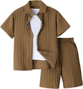 Boy's Textured Linen 2-Piece Beach Vacation Set - Short Sleeve