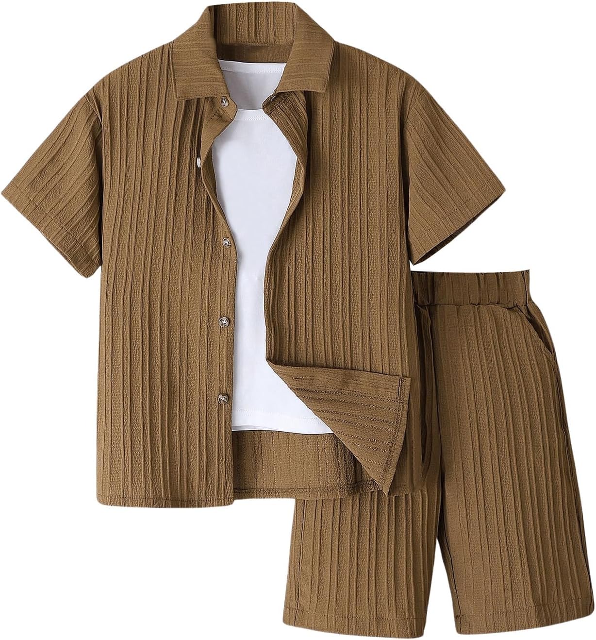 Boy's 2 Piece Beach Vacation Textured Linen Outfit for Summer