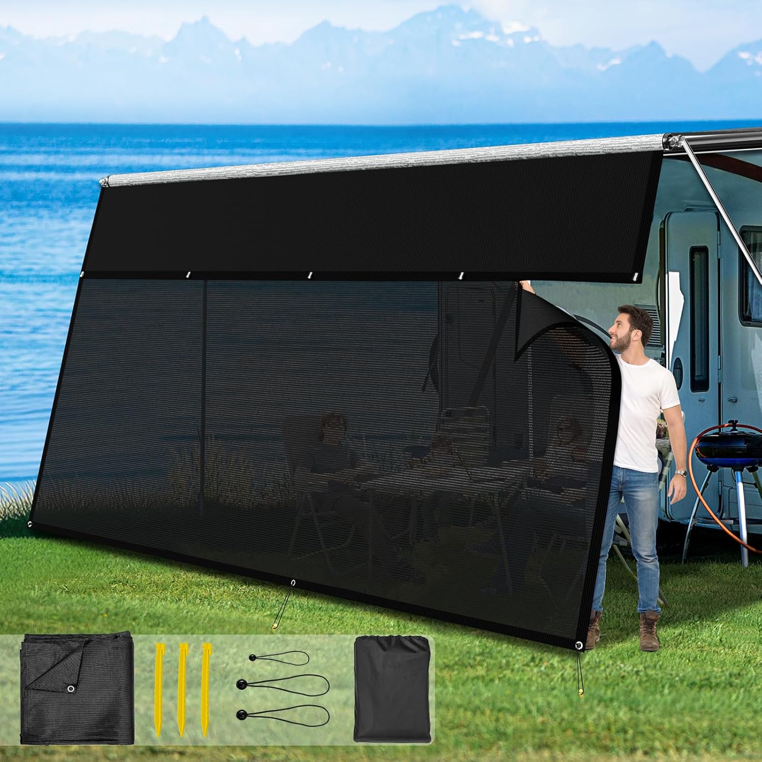 RV Awning Sun Shade Screen with Zipper for Ultimate Protection