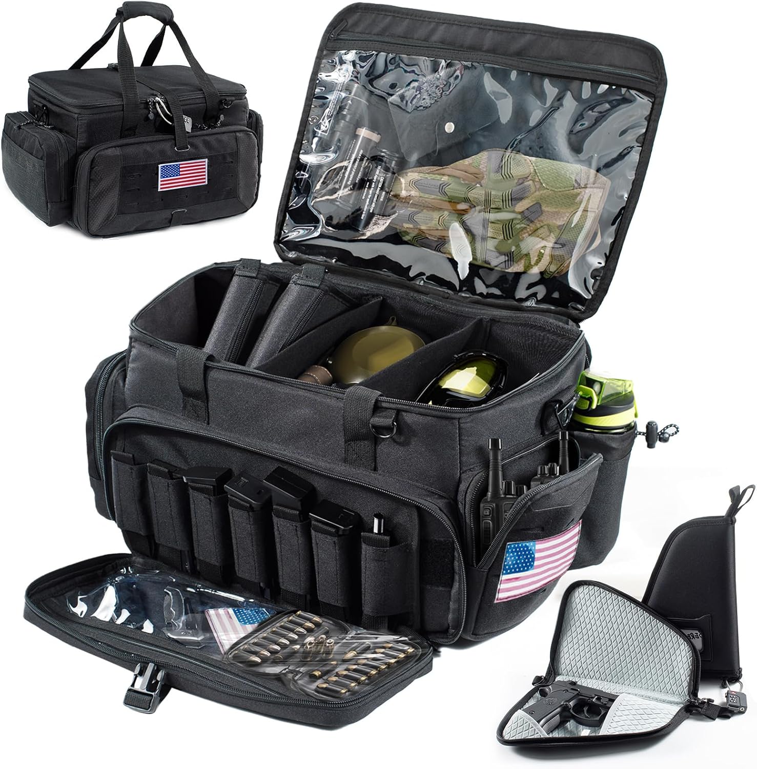Large Tactical Gun Range Bag with Pistol Cases for Shooting