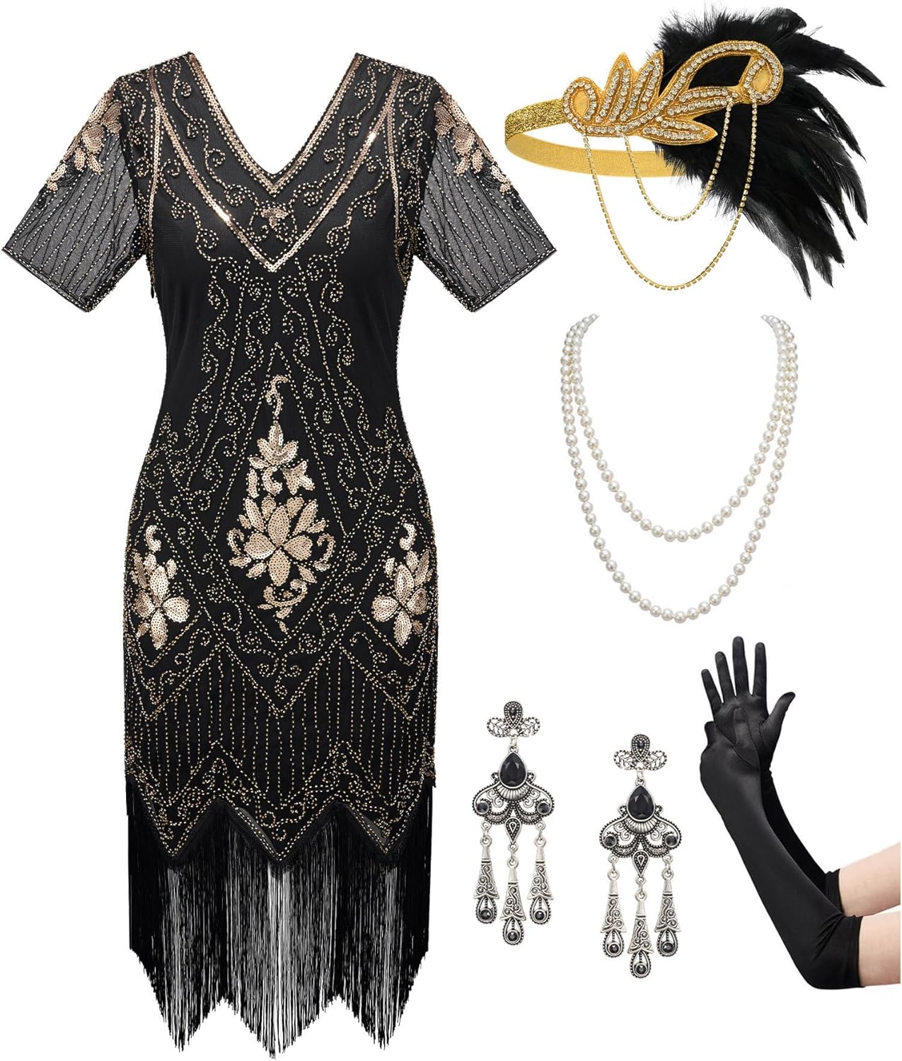 1920s Flapper Dresses with Accessories for Great Gatsby Parties