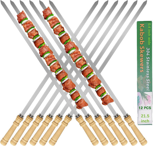 21.5 Inch Long Flat Skewers for Kabobs - Durable BBQ Metal Sticks