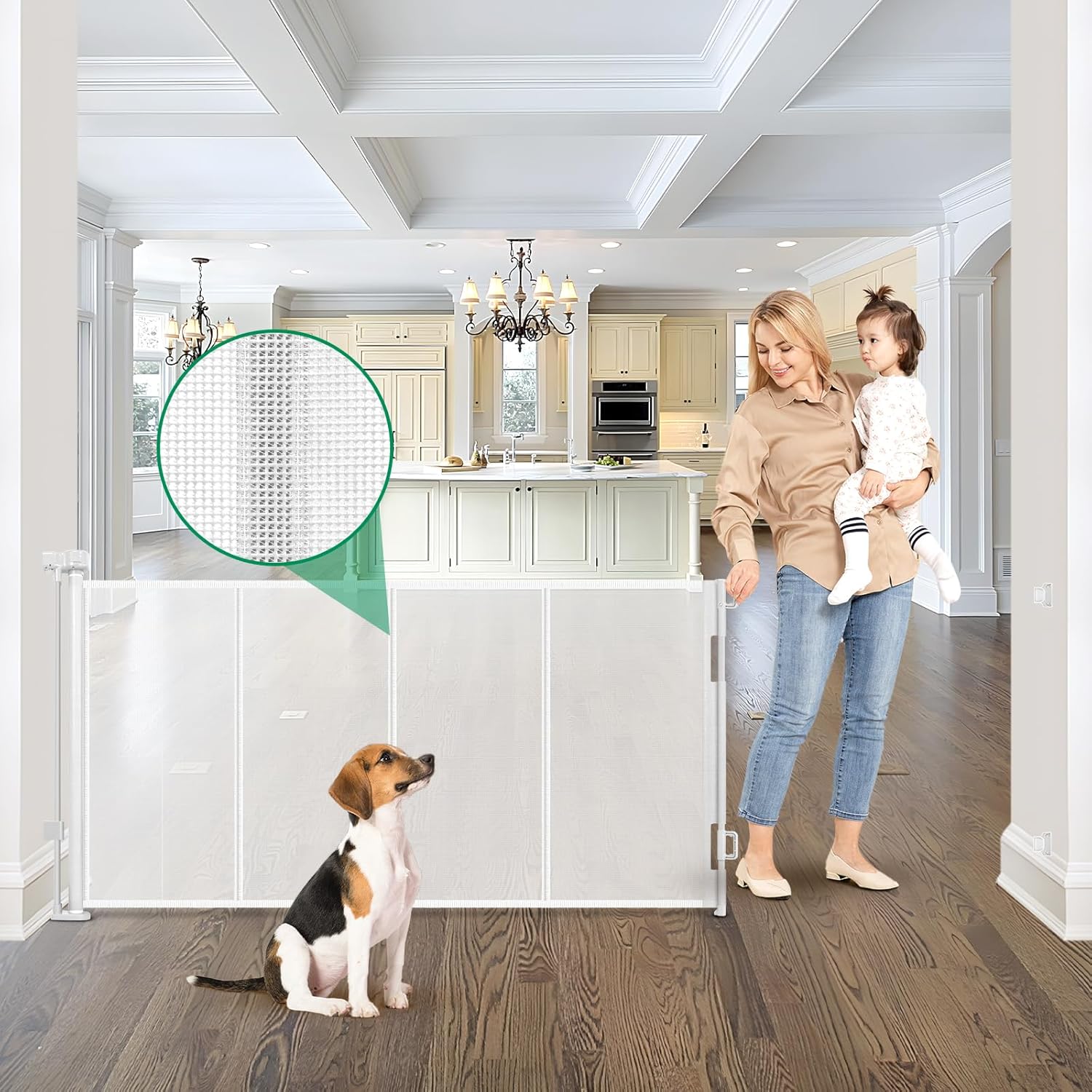 Extra Long 85 Retractable Dog & Baby Gate by KISKIZ - Prevent Crawling & Secure Spaces