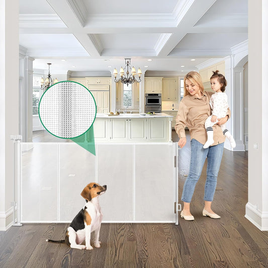 Extra Long 85 Retractable Dog & Baby Gate by KISKIZ - Prevent Crawling & Secure Spaces