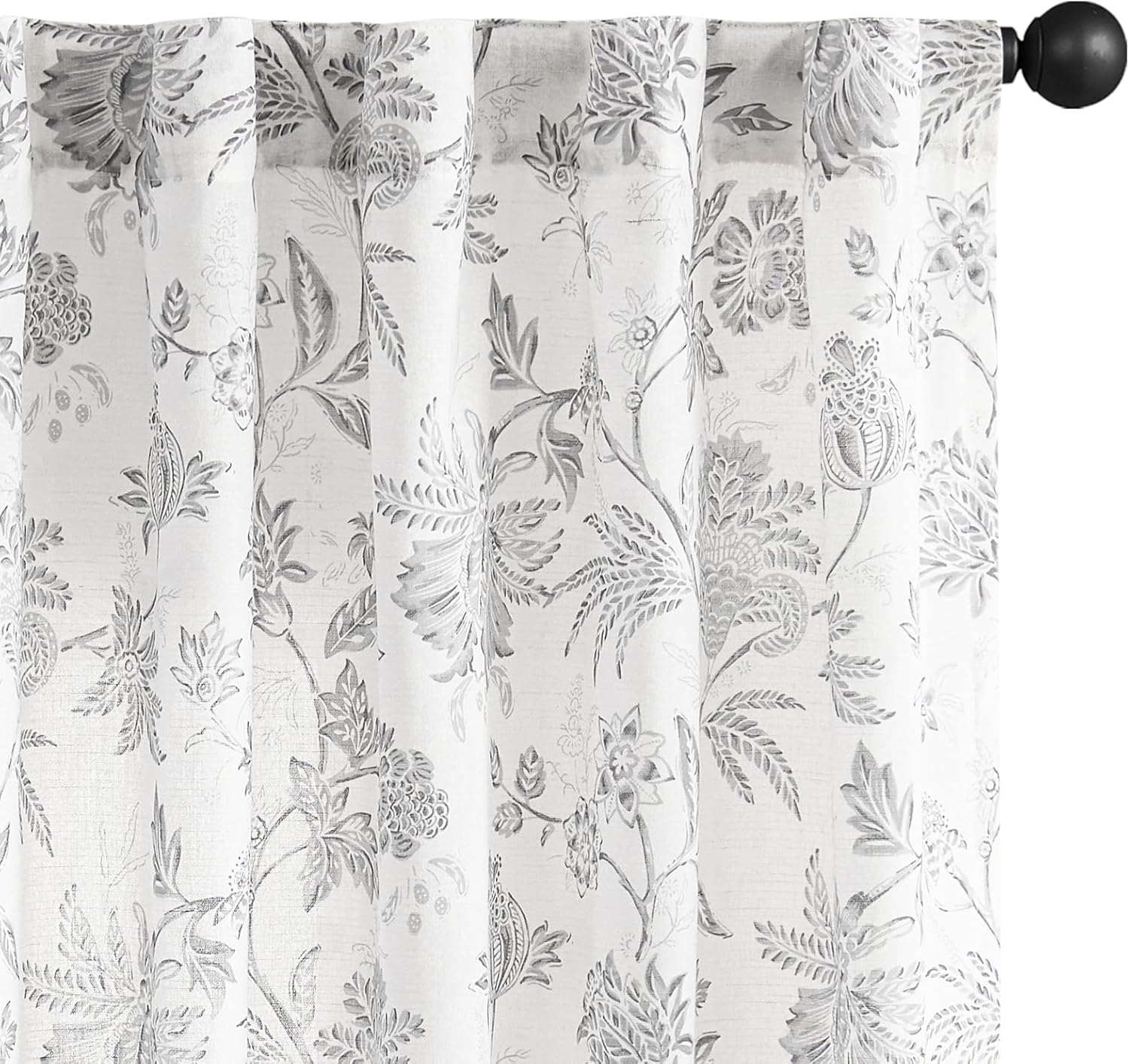 Linen Floral Curtains for Living Room - Light Filtering 96 Inch