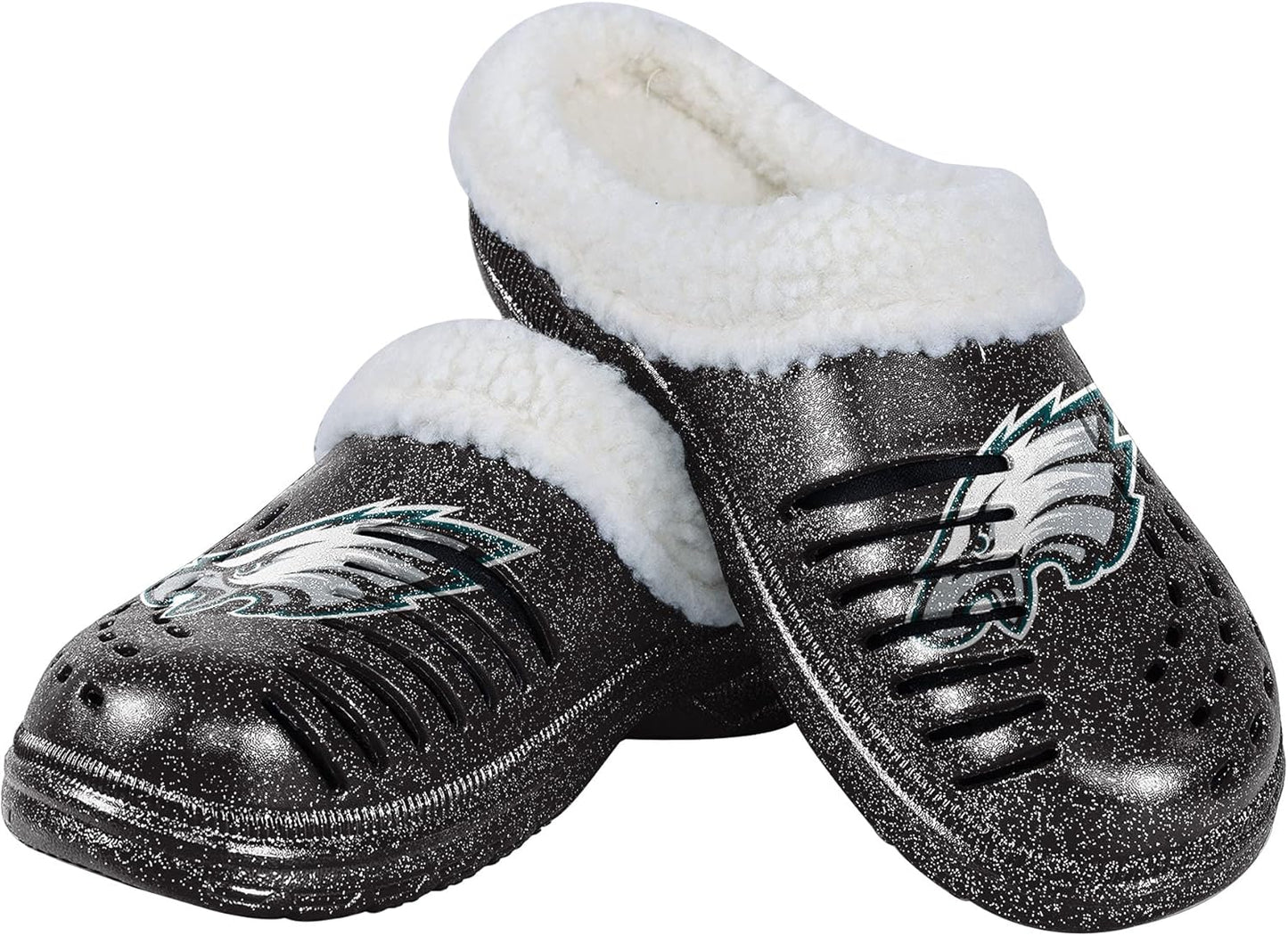 FOCO Women's NFL Team Logo Sherpa Lined Glitter Shoes Slippers