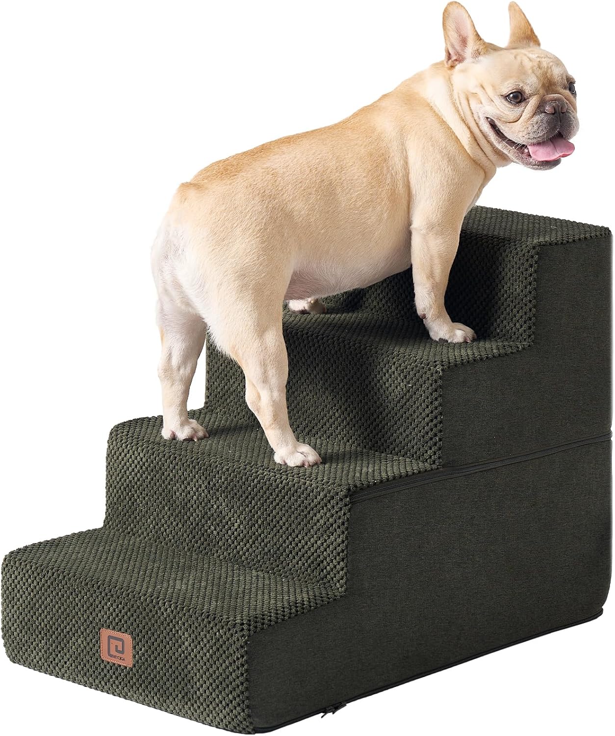 EHEYCIGA Dog Stairs for Bed 18in H, 4-Step Pet Steps Olive Green