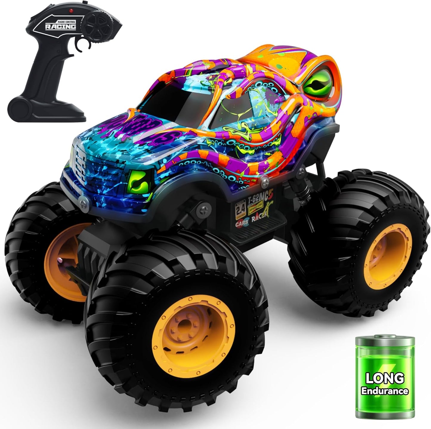 Kraken Monster Truck RC Car for Kids Aged 4-8 with LED Lights