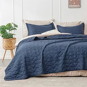 BEDELITE King Quilt Set - Lightweight Summer Bedspread Navy Blue