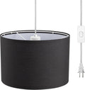 Plug in Pendant Light with 15ft Cord - Adjustable Black Linen Shade