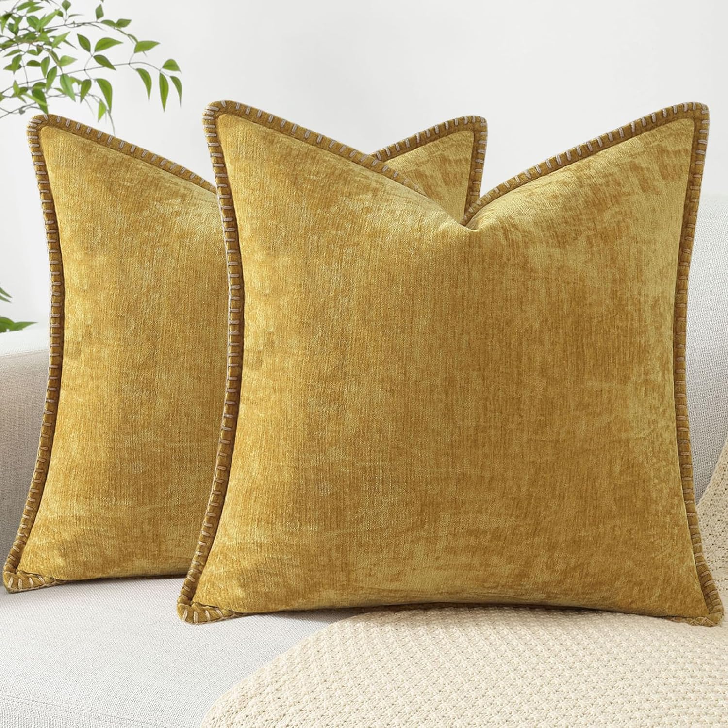 Chenille Soft Throw Pillow Covers 24x24 Set of 2 for Home Decor