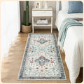 Istana Hallway Runner Rug 2x8 White Cream Blue - Washable Soft Runner