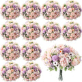 Tigeen 12 Bundles Peonies Artificial Flowers Bouquet - Lifelike Pink