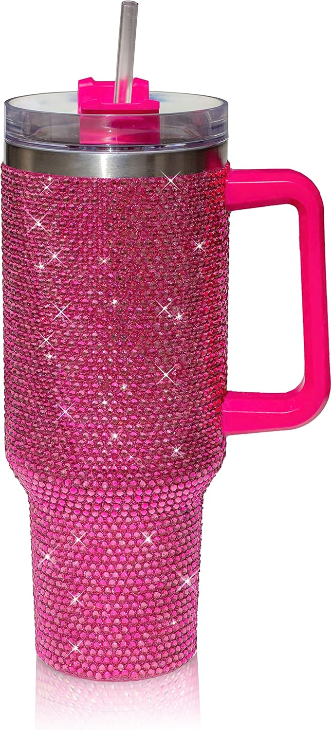 40 Oz Rhinestone Studded Tumbler with Handle for Stylish Drinks