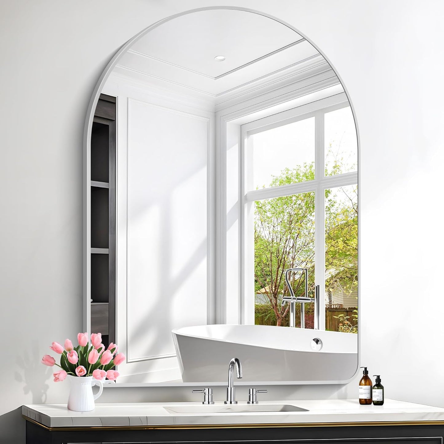 FORBATH Large Arched Wall Mirror 48x36 Inch for Home Decor