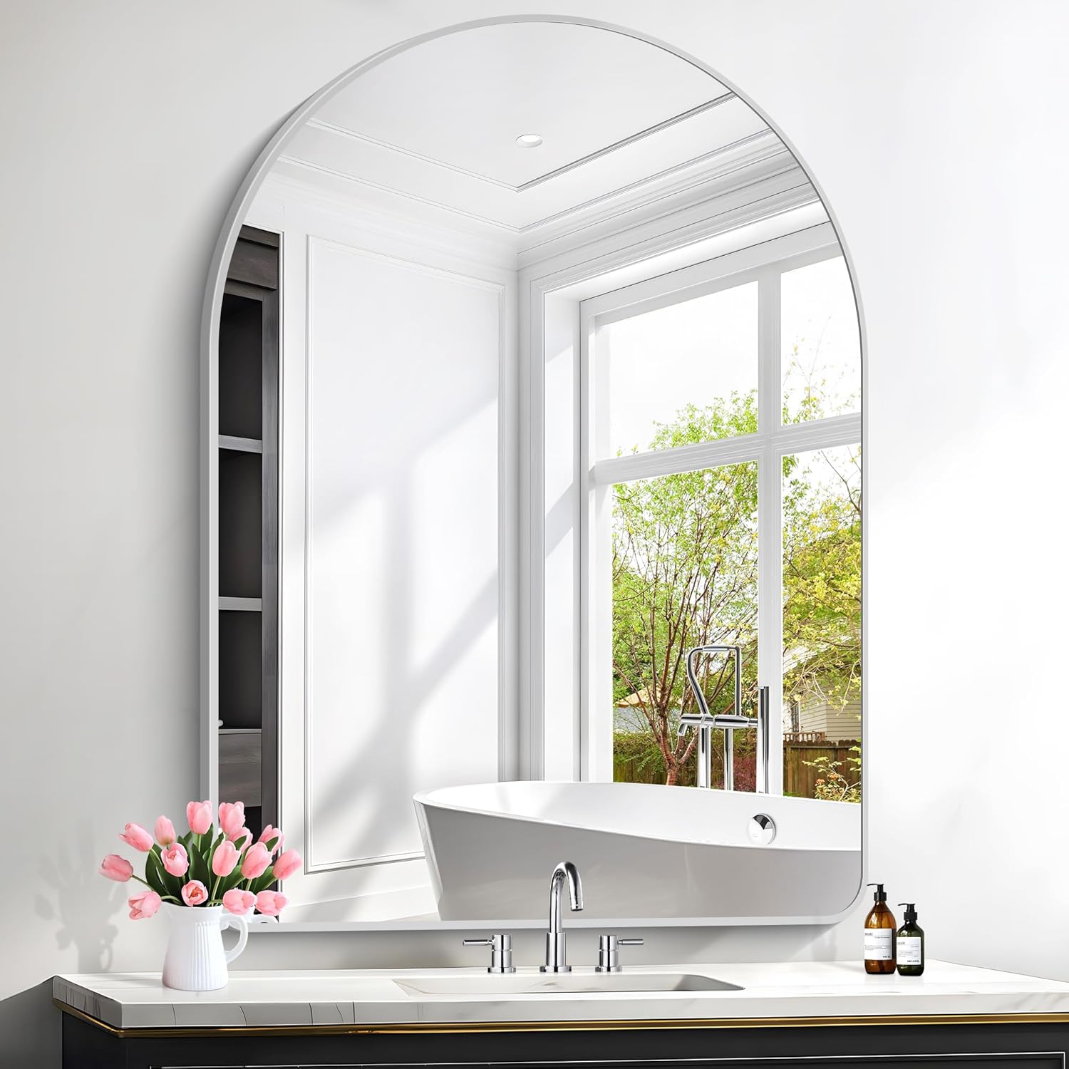 FORBATH Large Arched Wall Mirror 48x36 Inch for Home Decor