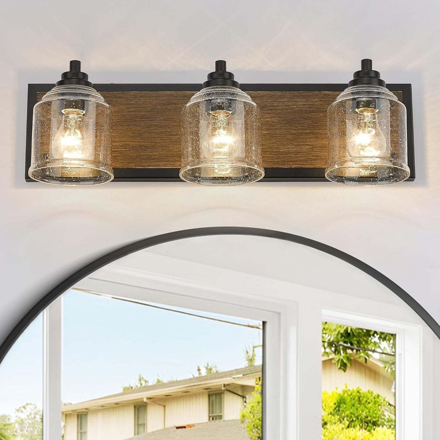 23in Large Farmhouse Bathroom Vanity Light with Bubble Glass Shades