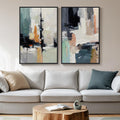 Large Framed Colorful Abstract Wall Art Set of 2 - Modern Living Room