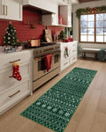 Moroccan Christmas Rug 2x8 Green Runner - Lightweight Non Slip Hallway