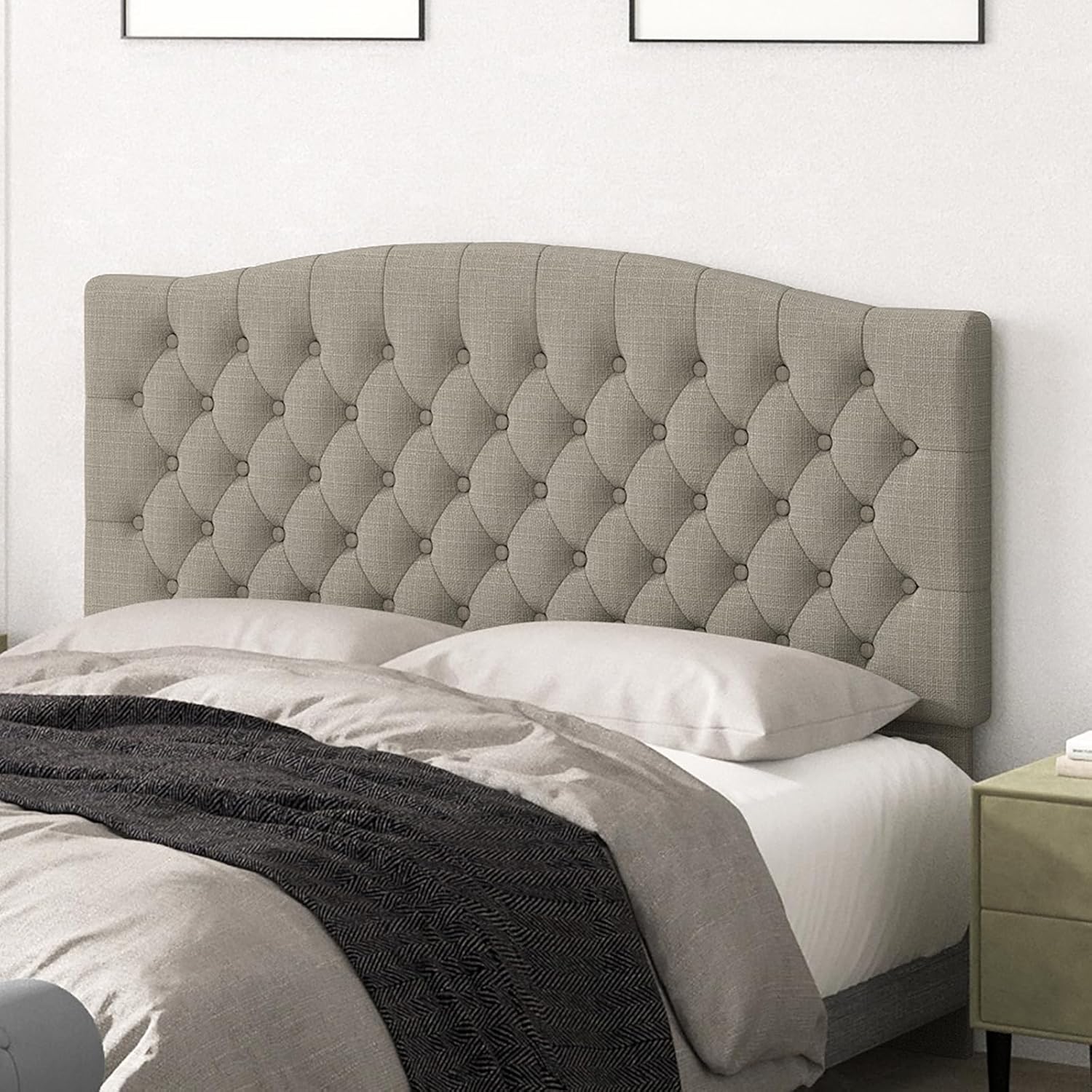 Queen Upholstered Headboard with Solid Wood Legs for Adjustable Beds