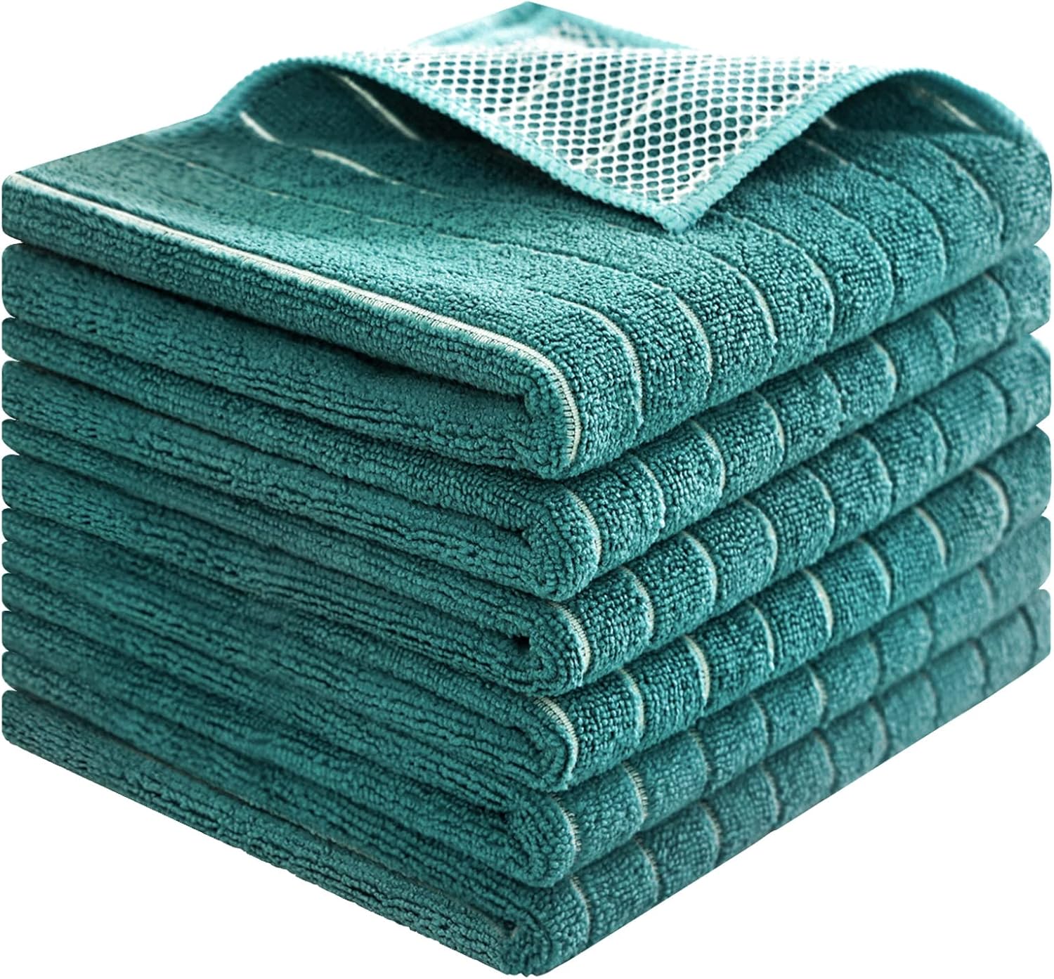 6-Pack Super Absorbent Microfiber Dish Towels - Quick Drying & Lint-Free (Teal)