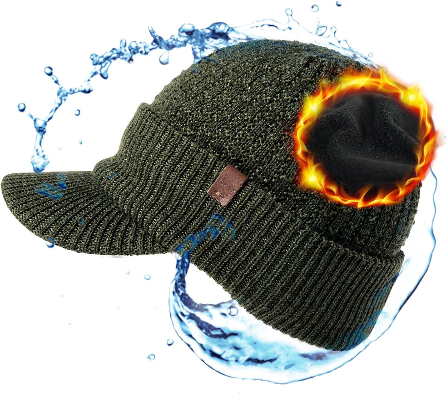 TOP-EX DryKnit Waterproof Merino Wool Visor Beanie Hat for Men